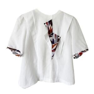 Alice Vintage Back Button Geometric Pattern Blouse Size Large